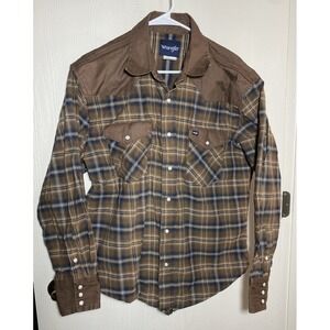 VTG Wrangler Brushpropper Brown Plaid Cowboy Western XL Men's LS Shirt Pearl